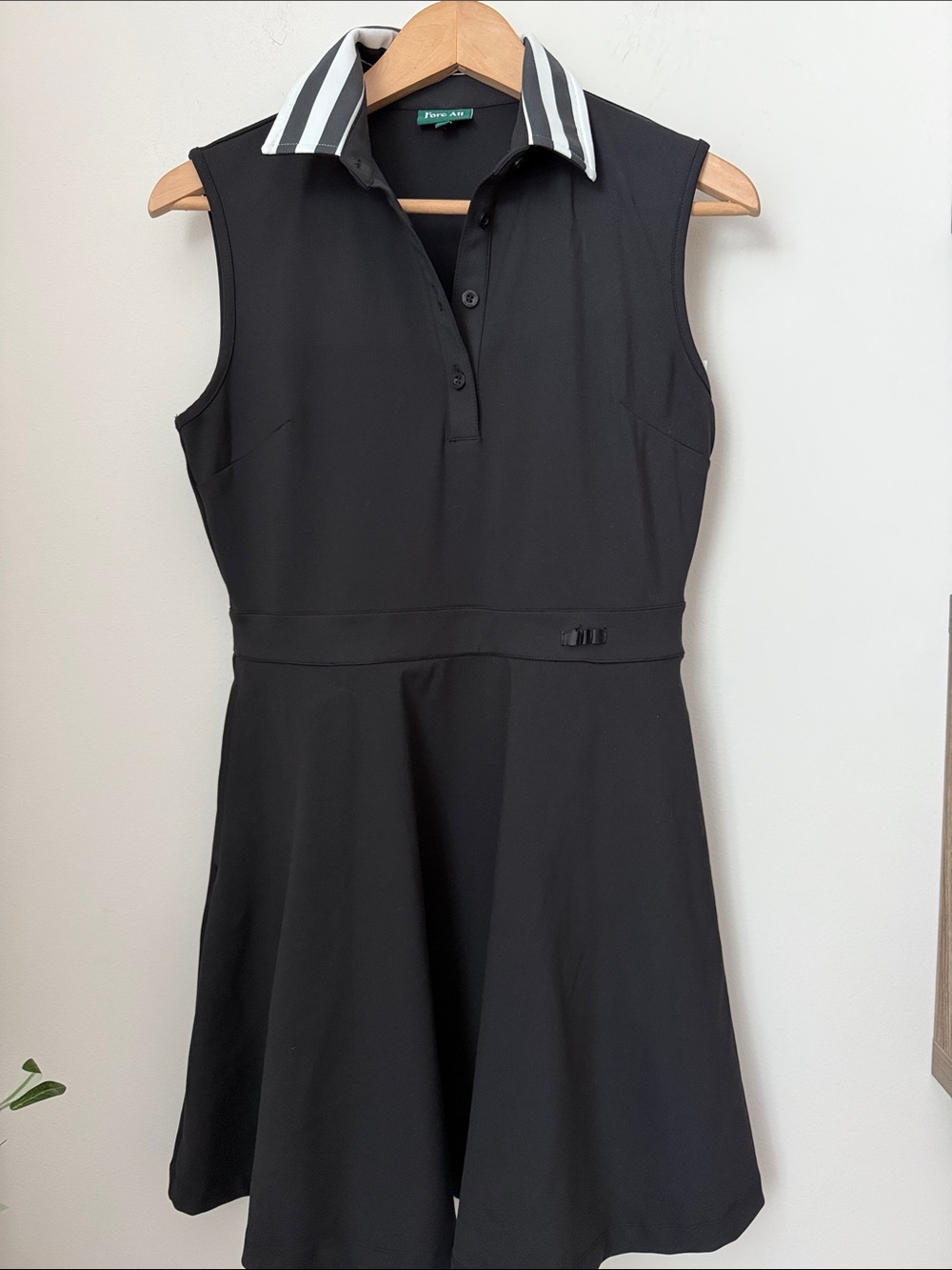Black Sleeveless Polo Mini Dress with Striped Collar
